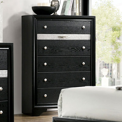 Contemporary Black Chest with English Dovetail & Hidden Jewelry Drawer for Bedroom
