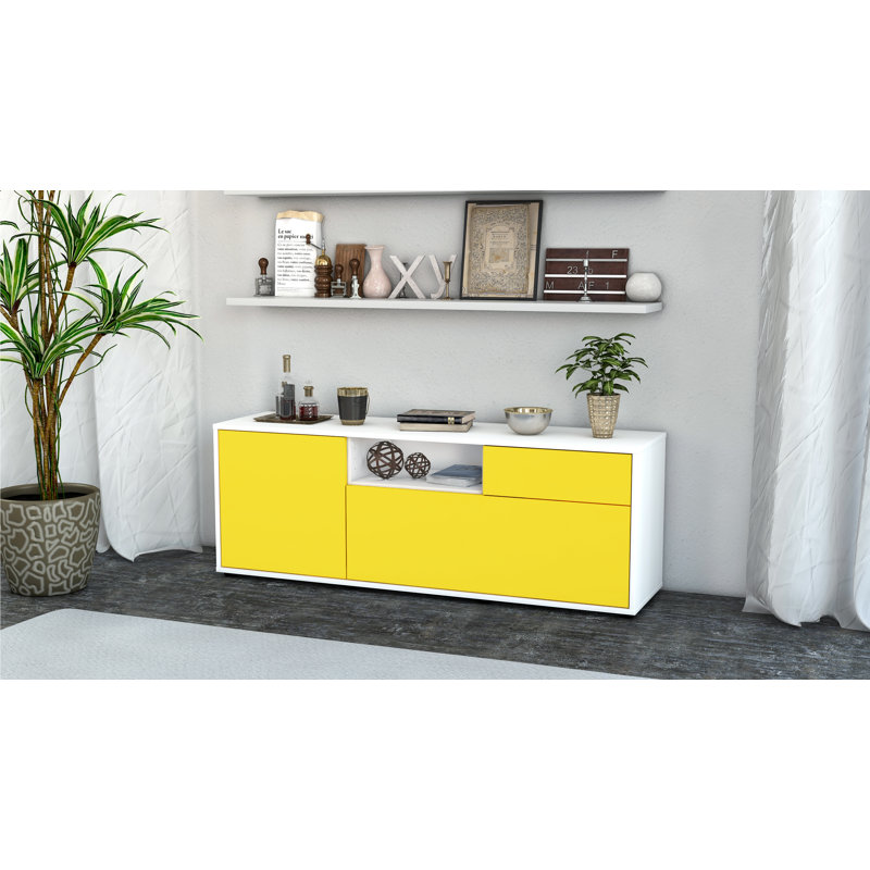 Wyckoff Unfinished TV Stand for TVs up to 60", Yellow / Matte White
