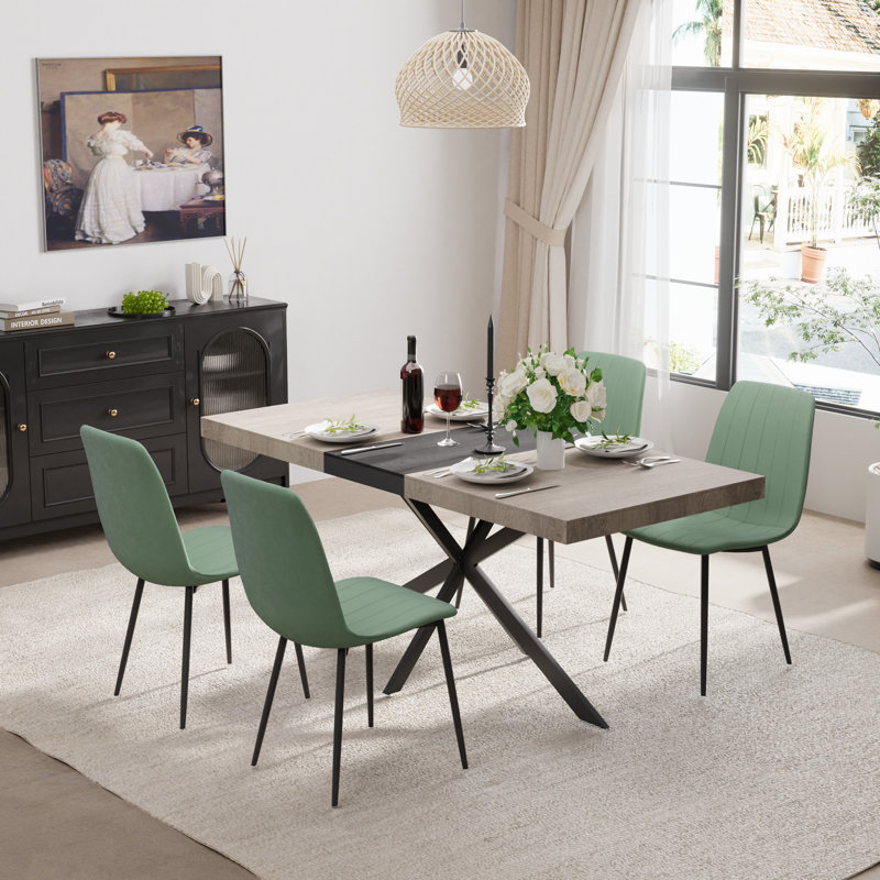 55-70in Rectangle Extendable Dining Table Set, 5, Green/Black
