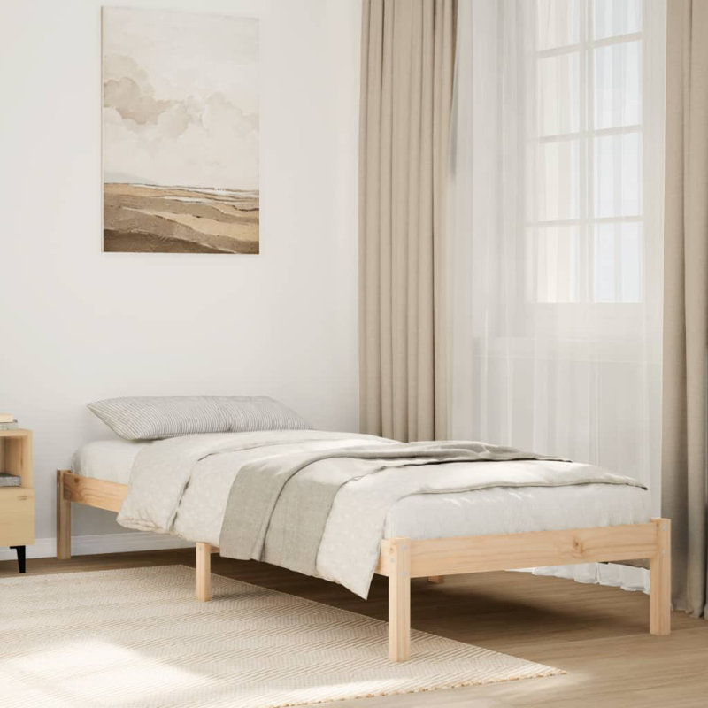 Bed Frame Solid Wood, 90 x 210cm, Natural Pine