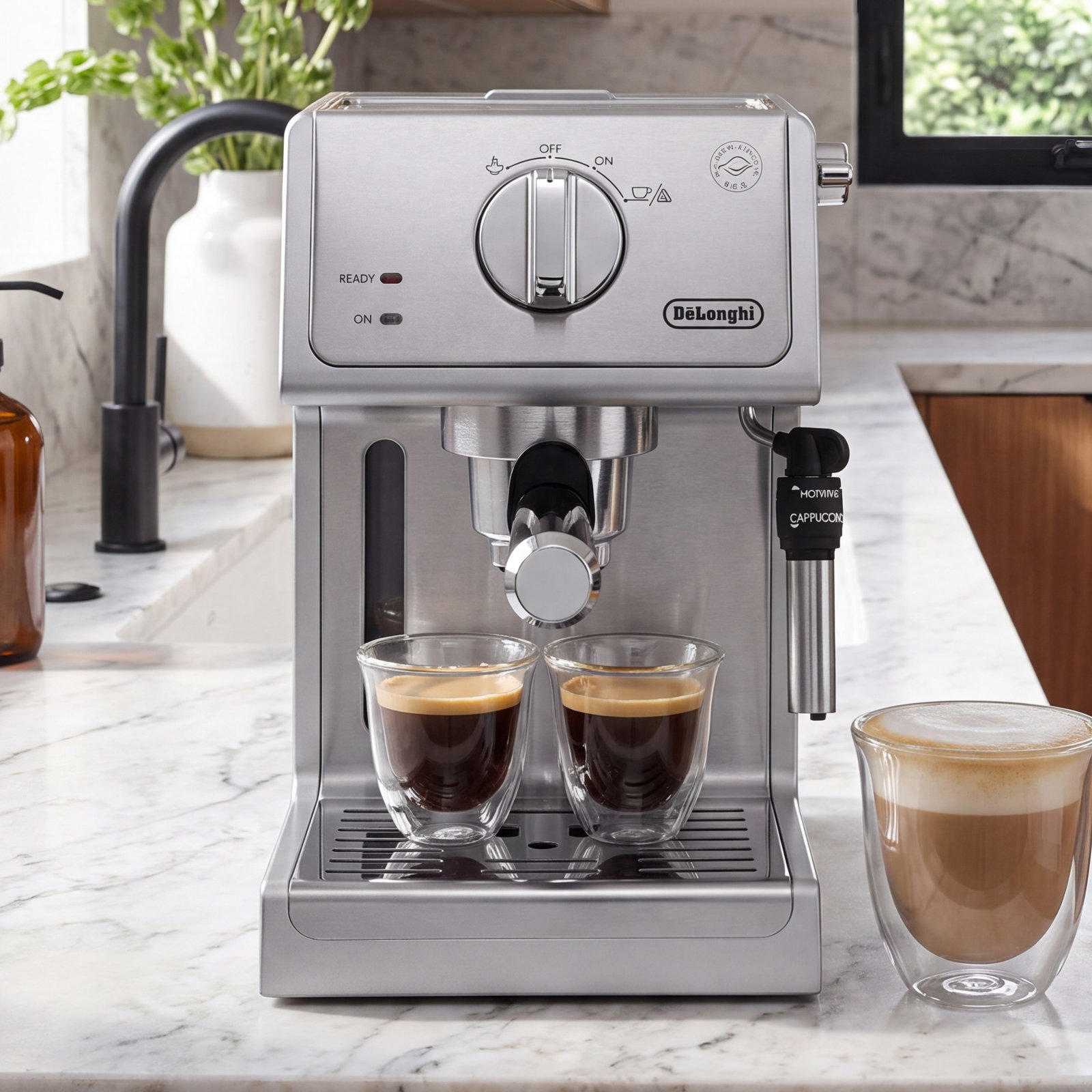De'Longhi Espresso Machine with Frother, Silver