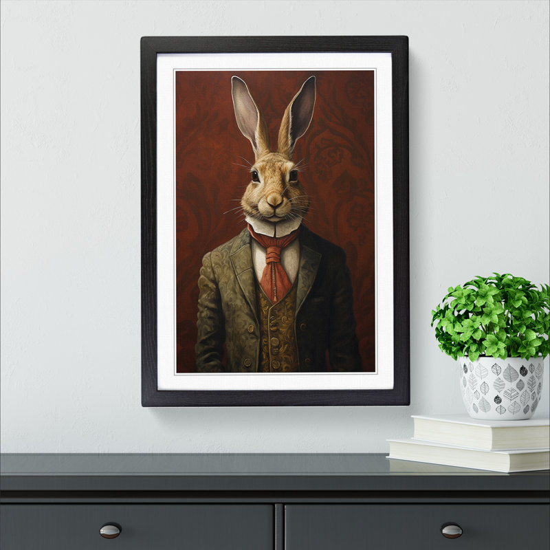 Hare Minimalism - Single Picture Frame Print on Wood, Black Framed, 64cm H x 46cm W