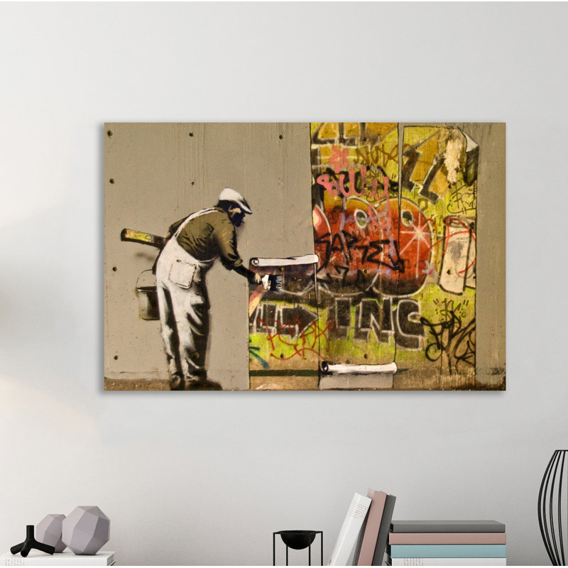 Graffiti Wallpaper by Banksy - Wrapped Canvas Print, 51 cm H x 76 cm W x 3 cm D