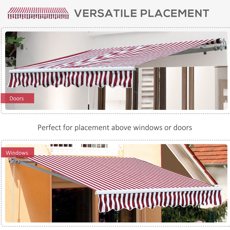 Auvent de terrasse 10 'x 8' - et eau -, manivelle manuelle, structure en aluminium, pour patio, balcon, cour, abri rayé rouge