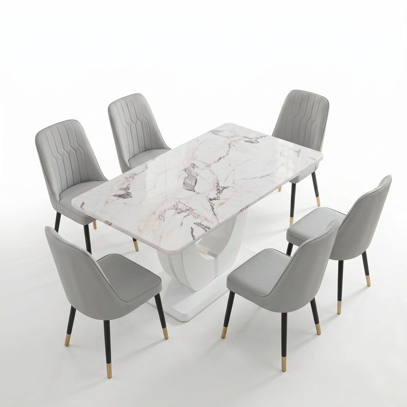 Rectangular 62.99'' L X 35.43'' W Dining Table Set, Light Gray, White