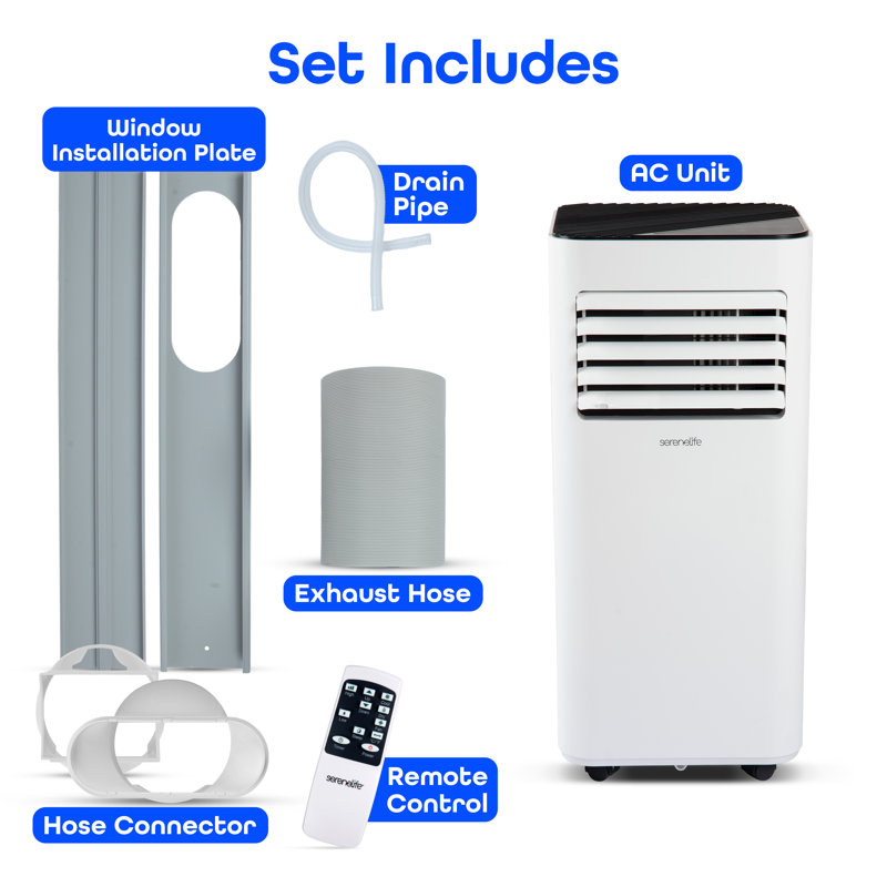 8000 BTU White Portable Air Conditioner with Remote Control