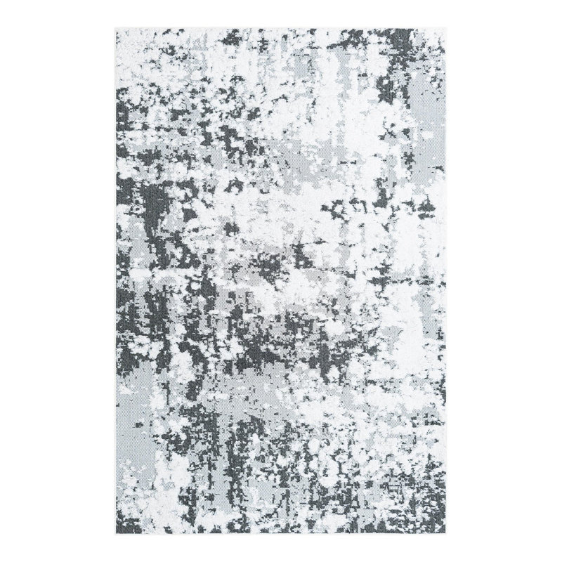 Tapis noir / blanc en coton tissé à la machine, Rectangle 5 pi 3 po x 8 pi