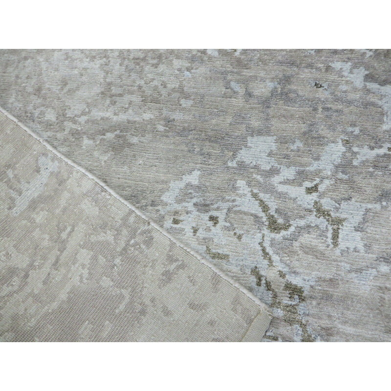 Tapis oriental gris abstrait moderne en soie noué à la main 6 pi 1 po x 6 pi 2 po AEA08FAF3D7245D886E7DB0ABD482757