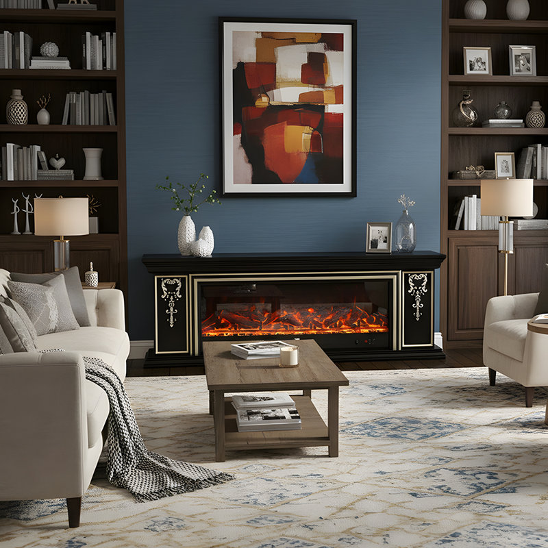 Symple Stuff 180cm W Black Electric Fireplace