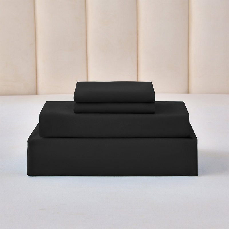 Solid Color 4-Piece Bed Sheet Set With Ultra-Fine Fiber Suitable For Family Bedrooms, Black