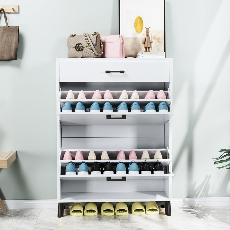 Armoire à chaussures blanche pour vestibule: 2 tiroirs rabattables, rangement de commode à tiroirs - blanc, peu encombrant et couloir