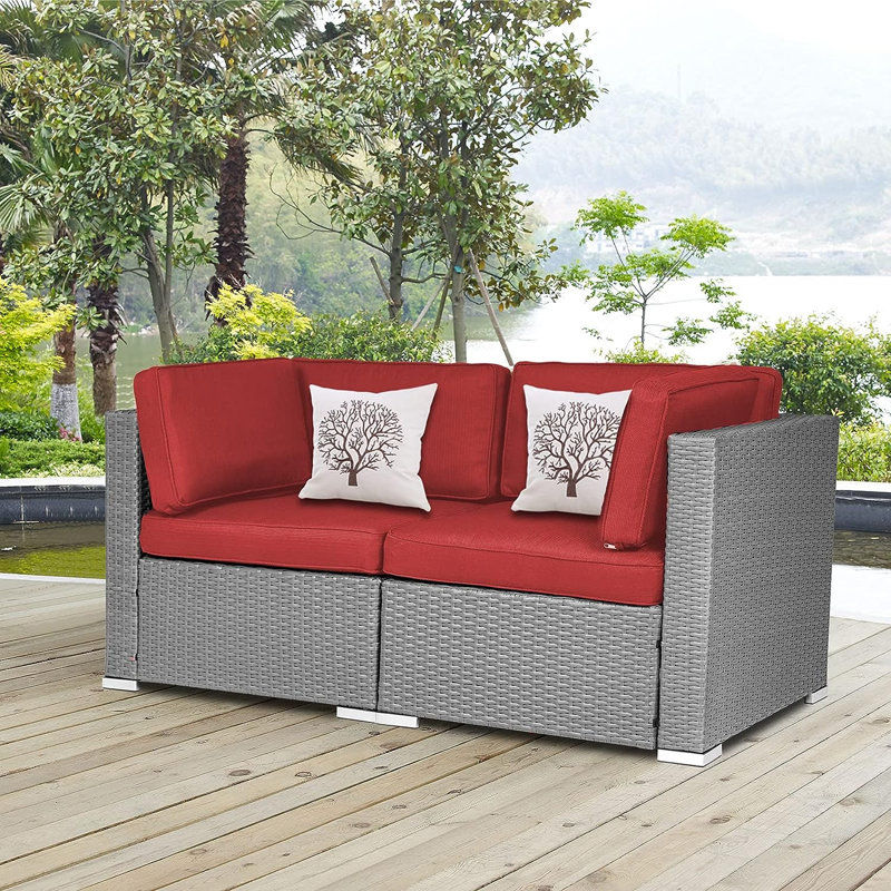 Rister 59'' Wide Wicker with Cushions, Red