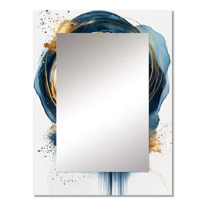 Abstract Gold And Blue Underwater Life III - Abstract Shapes Decorative Wall Mirror, Gold Mirror, Printed Metal Art