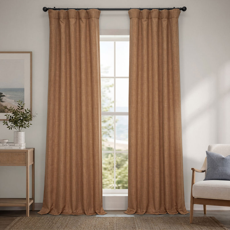Ottis Faux Linen Room Darkening Curtain Panel, Butterscotch, 50" W x 108" L