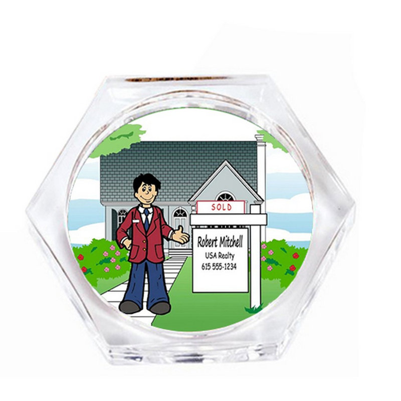 Personalized Realtor - Ensemble de verres à sous-verres mâles (4 sous-verres), Oui