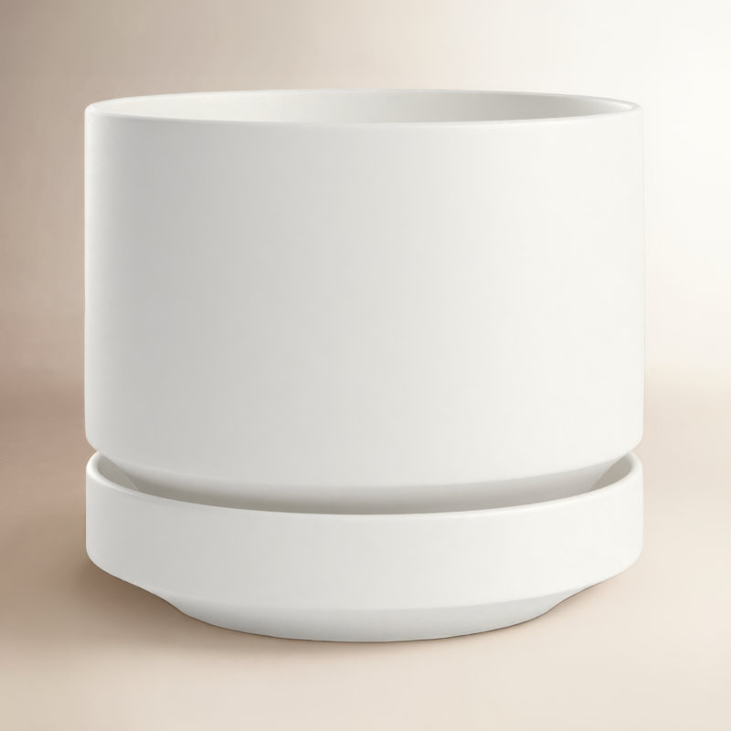 Byer Handmade Ceramic Pot Planter, White, 7.5" H x 8.75" W x 8.75" D