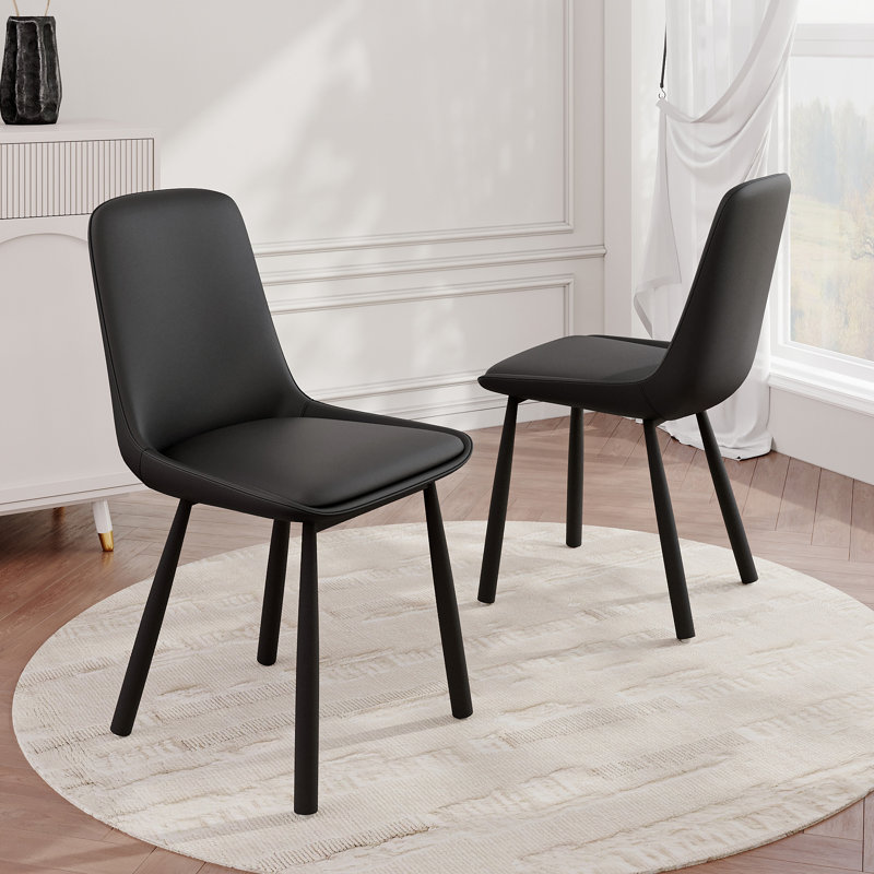 Ensemble de 2 chaises de salle à manger modernes en similicuir noir minimaliste, Noir