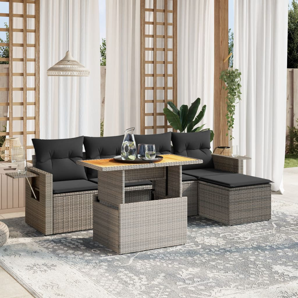 Vidaxl 6-Tlg. Garten-Sofagarnitur Mit Kissen Schwarz Poly Rattan