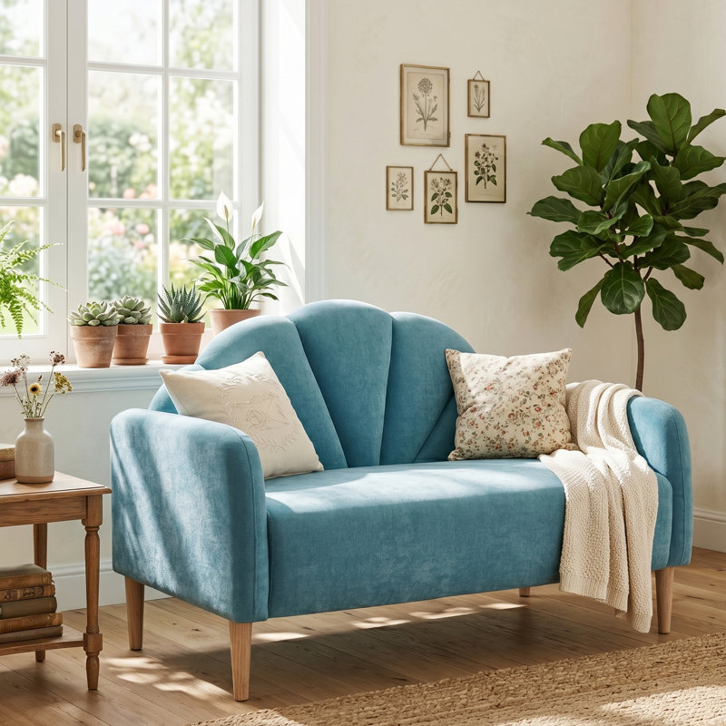Billijo Solid and Manufactured Wood Standard Loveseat, 33.07" H x 49.6" W x 29.92" D, Light Blue