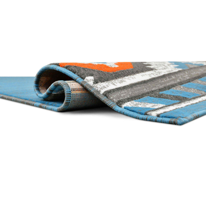 Tapis de style sud-ouest orange et gris HR Blue, Rectangle 8 pi x 10 pi