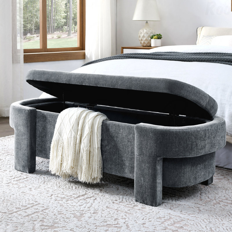 Banc repose-pieds contemporain avec rangement ovale pour le salon et la chambre à coucher - Gris, Gris
