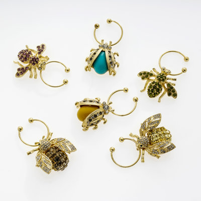 6 Piece Bedazzled Bee Wine Charm Set