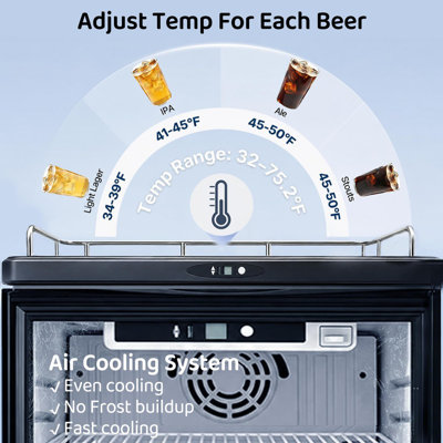 Single Tap Draft Beer Dispenser, 3.3 Cu. Ft. Compact Kegerator with Stainless Steel Look for Home Bar