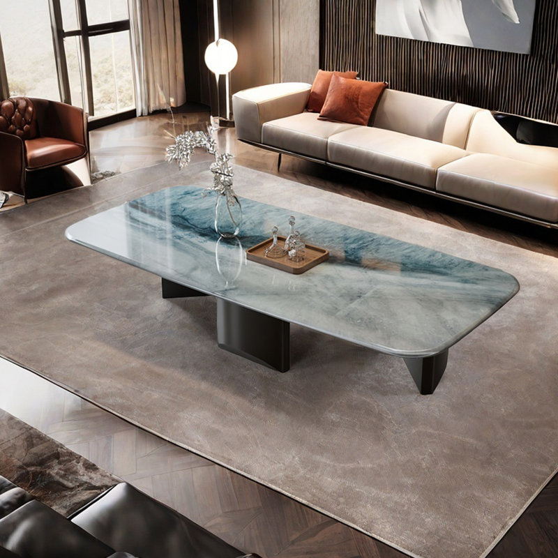 Rectangular supercrystalline stone coffee table, Blue, 14.6" H x 51.2" L x 27.6" W