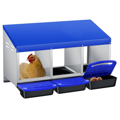 Boîte de nidification à 3 trous pour poulailler avec perchoir (bleu)