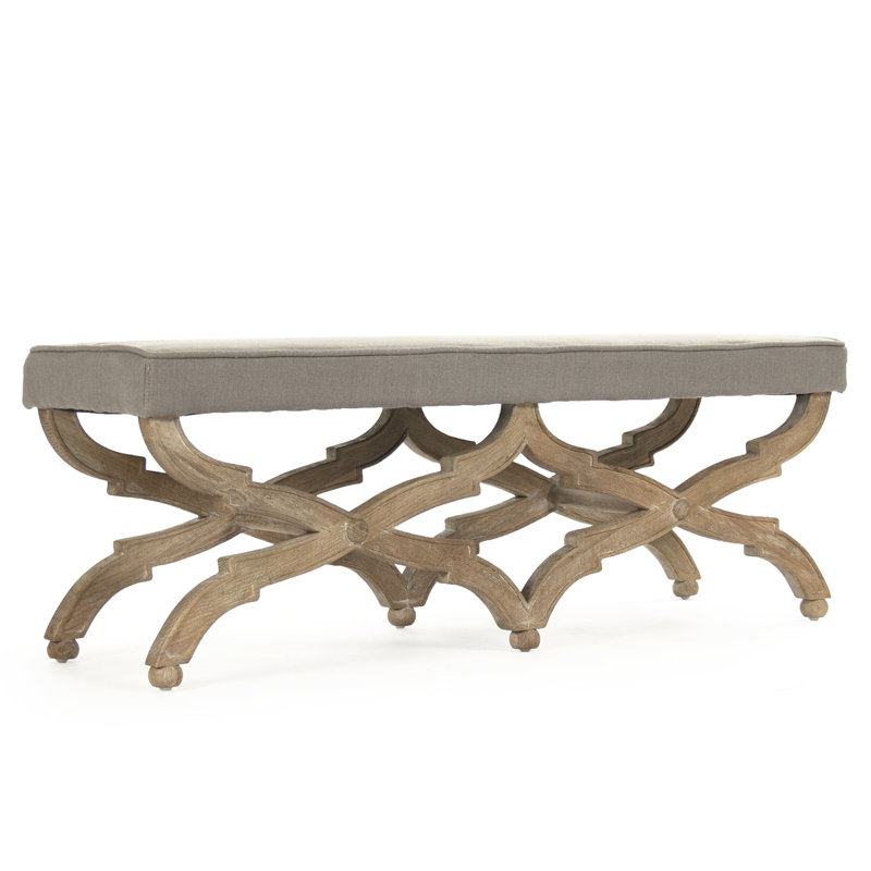 Elof Upholstered Bench, 16" H x 51" W x 18" D, Limed Gray/Brown