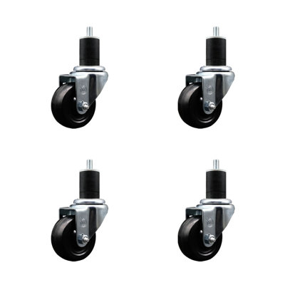 3 Inch Soft Rubber Wheel Swivel 1-3/4 Inch Expanding Stem Caster Set SCC