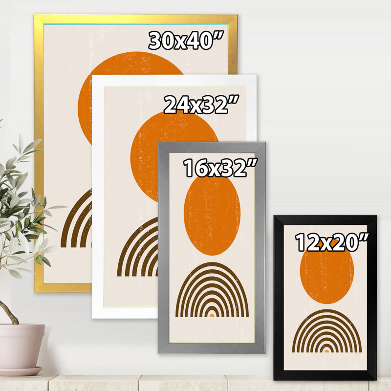 Abstrait soleil orange minimal et arc-en-ciel I - cadre photo, impression sur toile, H 40 po x l 30 po x 1,5 po, Cadre noir