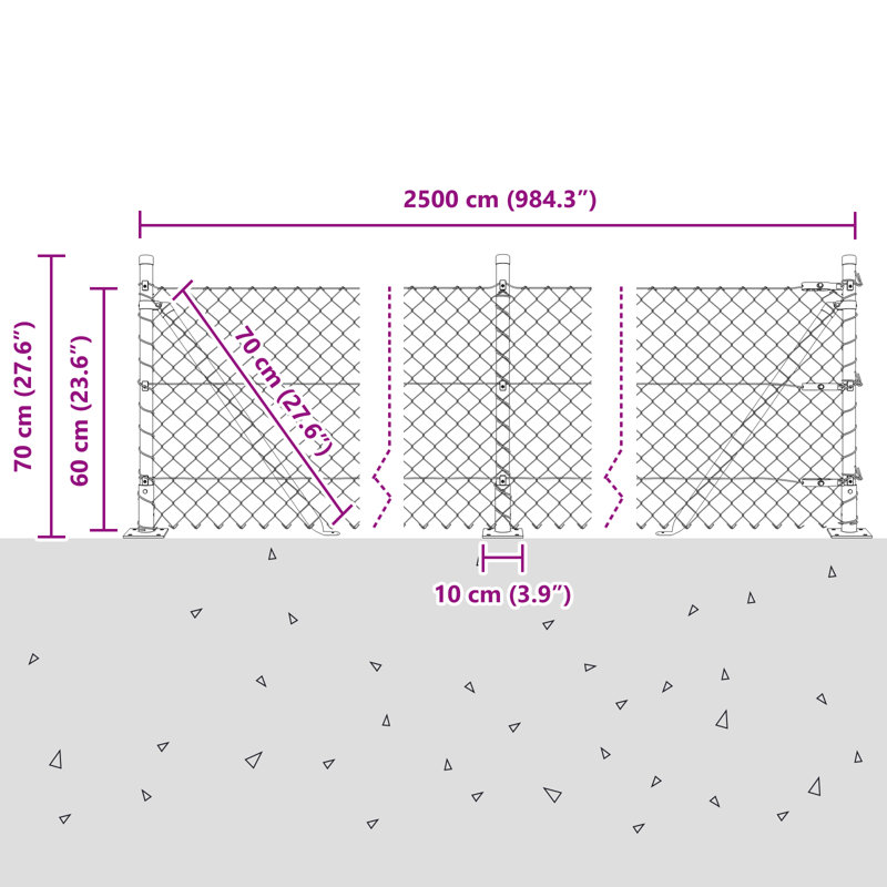 Chain Link Fence , Grey, 60cm H x 2500cm W