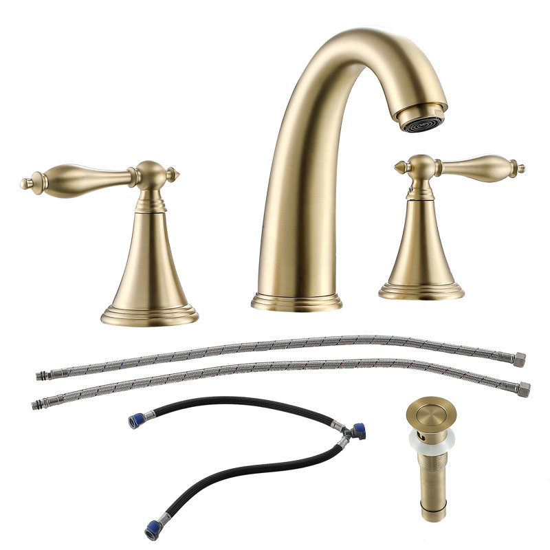 Robinet de salle de bain à large entraxe avec bonde, Or brossé