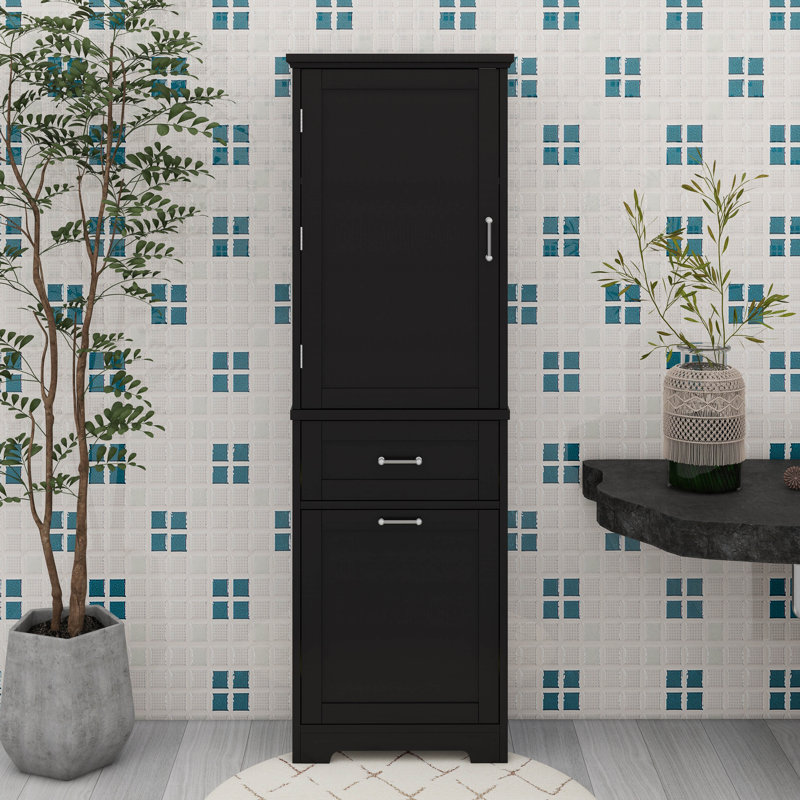 Grande armoire de rangement en bois avec 2 tiroirs de taille différente, tablette réglable