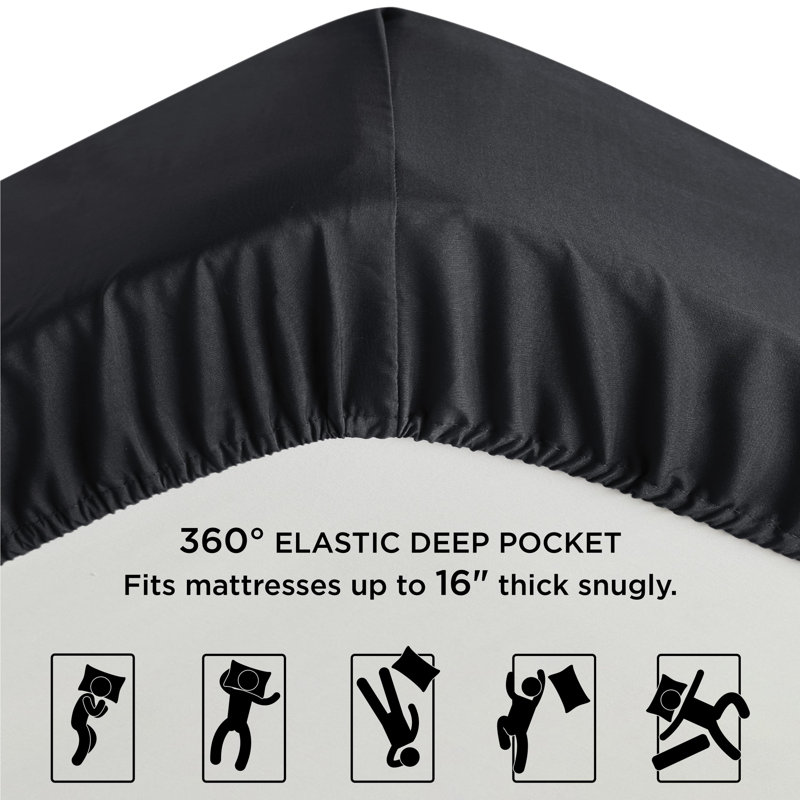 Bedsure Bed Fitted Sheet With 16 Inch Deep Pocket, Twin Fitted Sheet, Black
