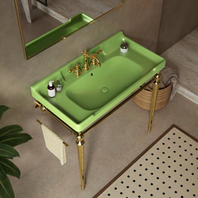 Console Bathroom  Vanity Set,Wall-Mounted Ceramic Vanity & Freestanding Stainless Steel Support Legs