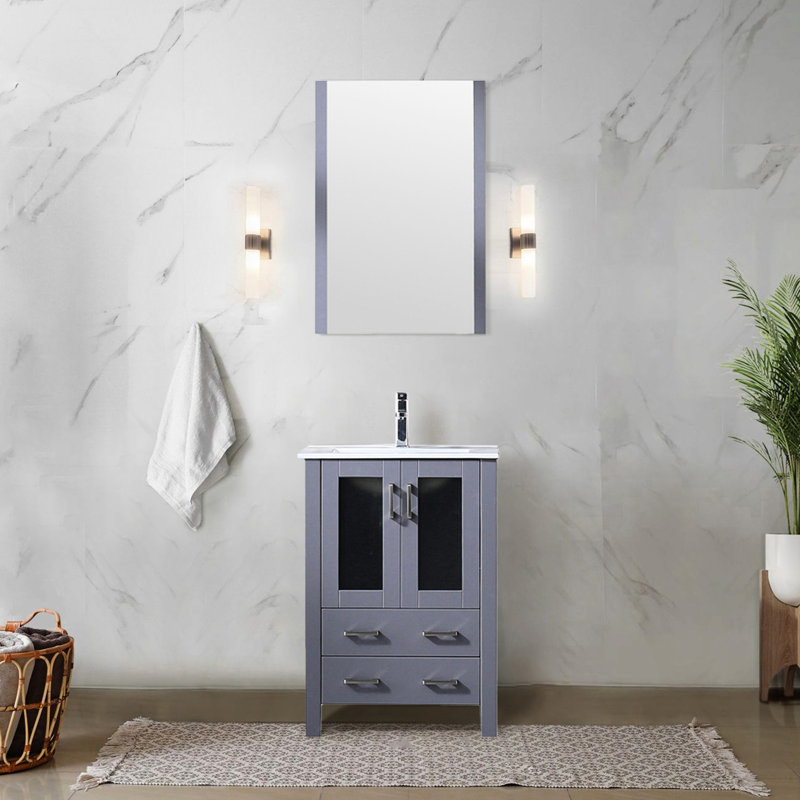 Gris foncé 24 po L 18,25 po x P 18,25 po, comptoir en céramique blanc, robinet, miroir 22 - meuble-lavabo avec surface anti-rayures et antitaches, robinet, comptoir
