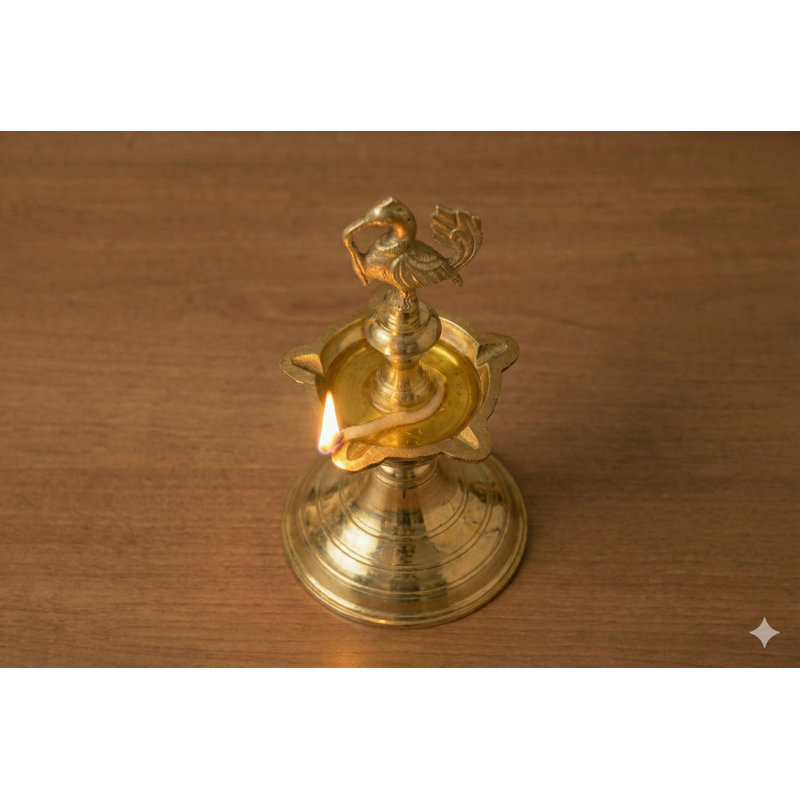 7" Brass Peacock Lamp (Annam Diya) – Handmade Indian Ritual Diya for Puja, Altar, and Artistic Home Accent