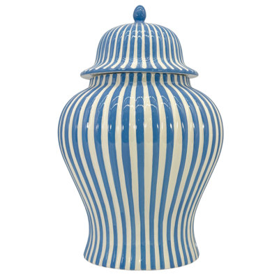 Blue & White Candy Cane Striped Ceramic Vase 18"