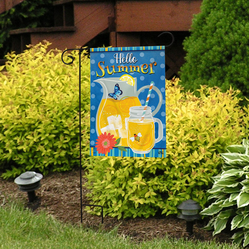 Drapeau de jardin Hello Summer Lemonade, Jaune/Bleu Été 2