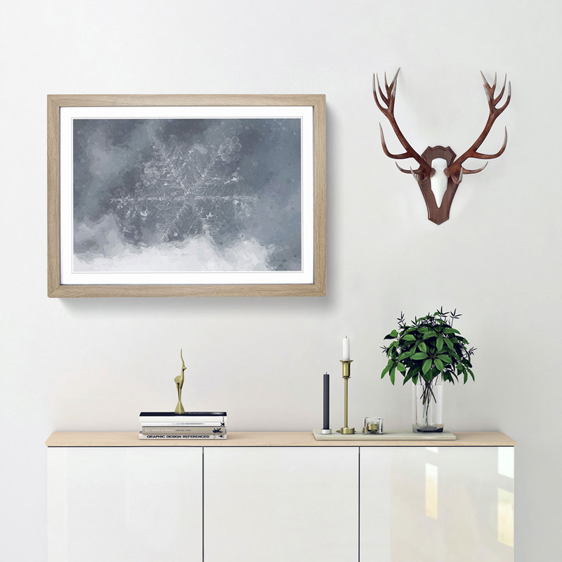 A Snowflake in Abstract - Framed Print, 62cm H x 87cm W x 2cm D, Oak Framed