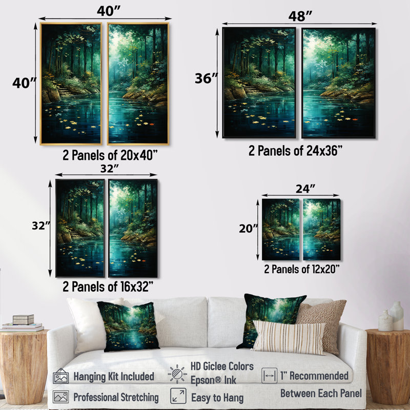 Hajriz - Ensemble de 2 grandes impressions sur toile de forêt, 40" H x 40" W, Impression encadrée flottante, White