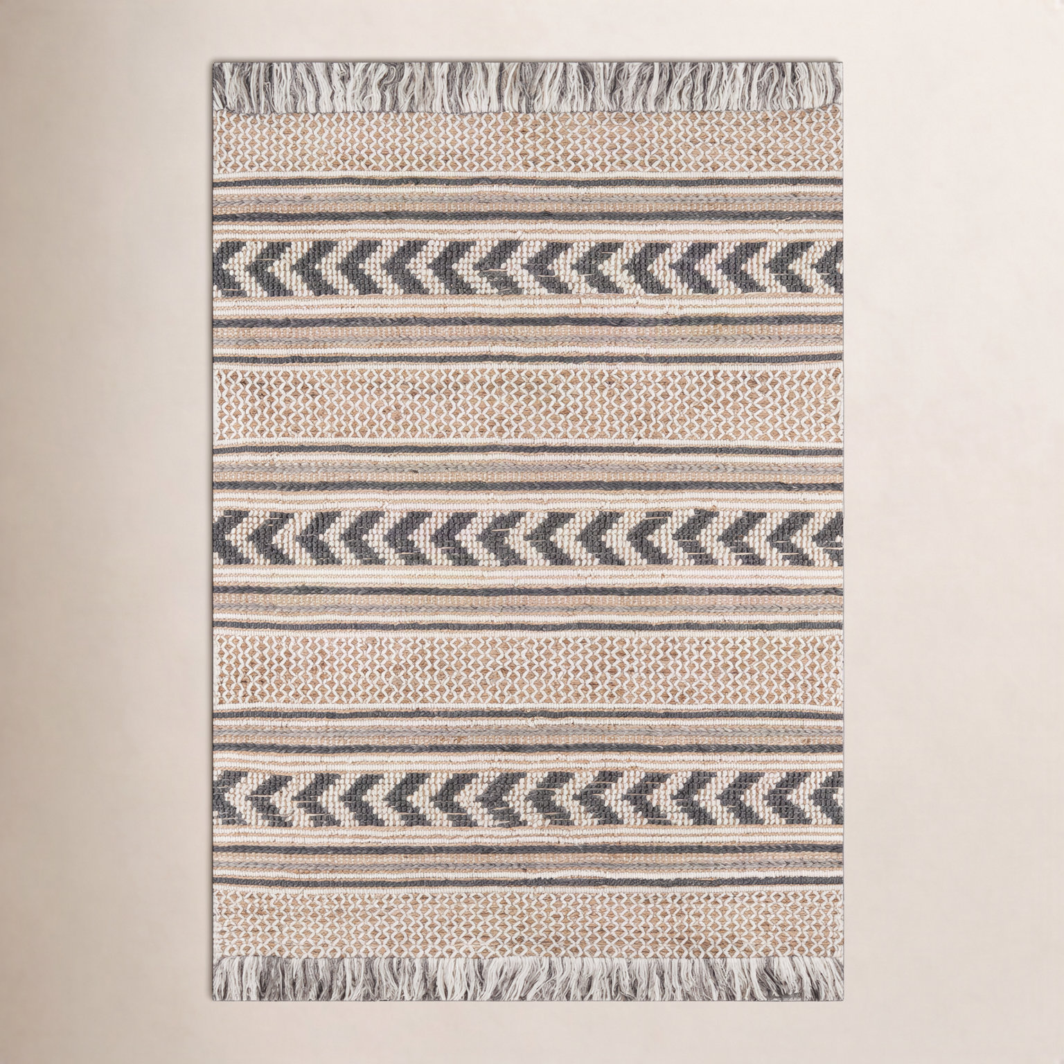 Alberta Beige Gray Hand-Woven Southwestern Jute Rug, Rectangle 5' x 7'