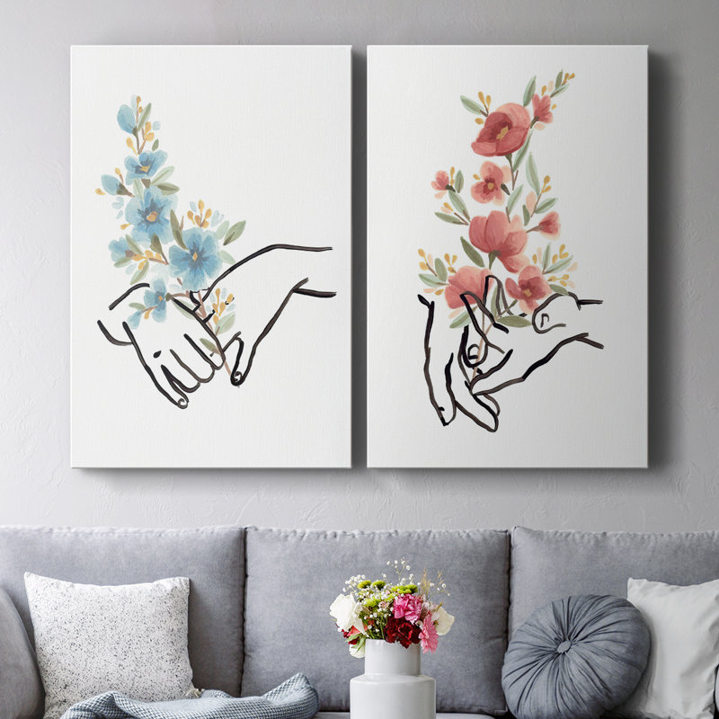 Mains et fleurs I - Toile tendue avec châssis de qualité supérieure - Prêt à être accroché