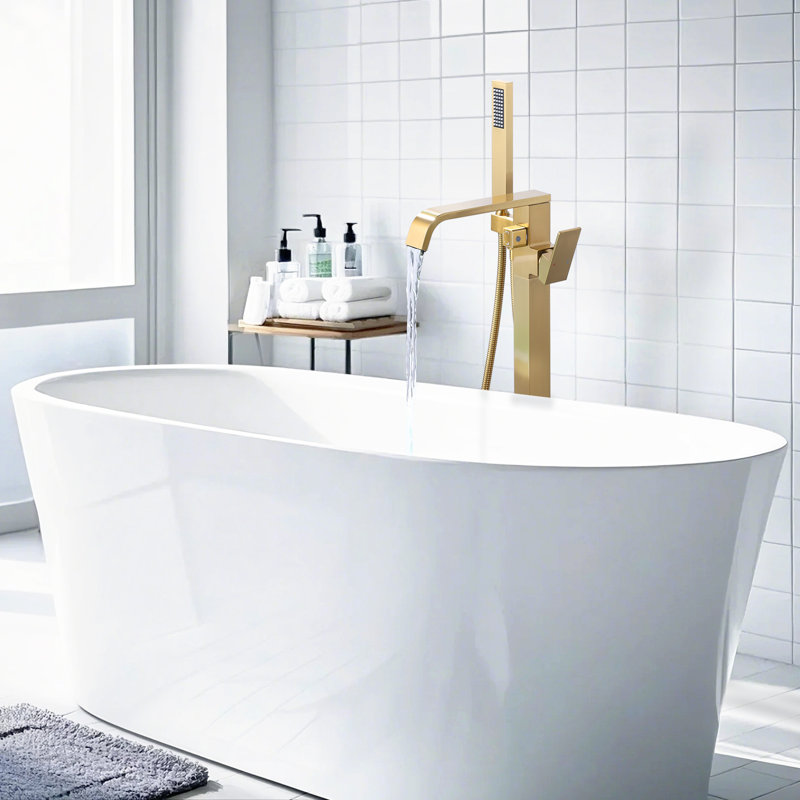 1 Handle Bathroom Freestanding Tub Filler with Diverter, Gold