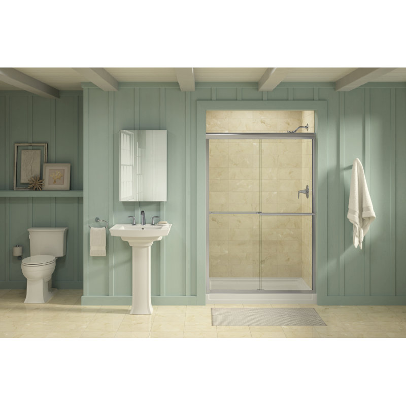 Porte de douche à double glissement coulissante 47,63 po x 70,06 po avec technologie cleancoat®, Argent poli brillant