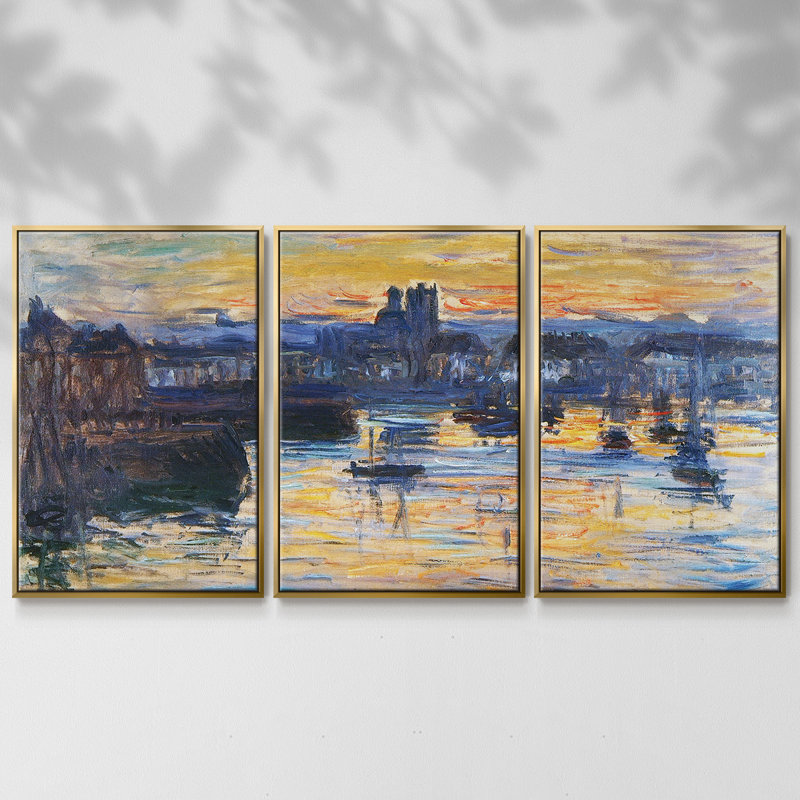 Le port de Dieppe, soirée, 1882 3 pièces, Or, H 24 po x l 48 po x P 2 po