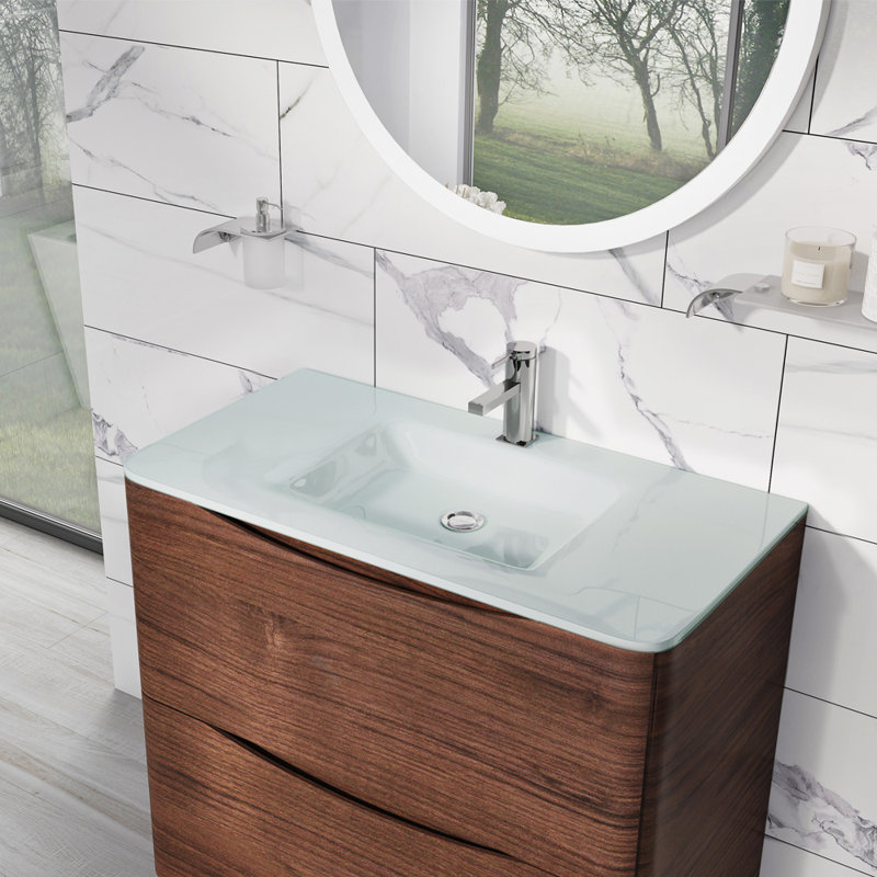 Stanhope 900mm Single Bathroom Vanity with Integrated Glass Basin, Blue