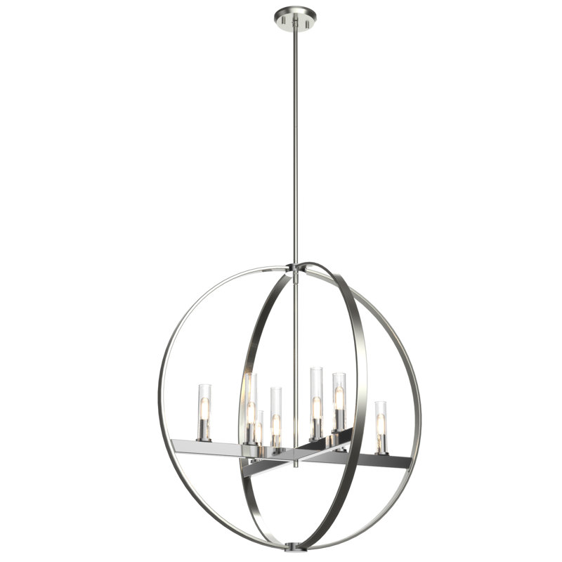 Tarah 8 - Light Dimmable Globe Chandelier, Chrome/Satin Nickel